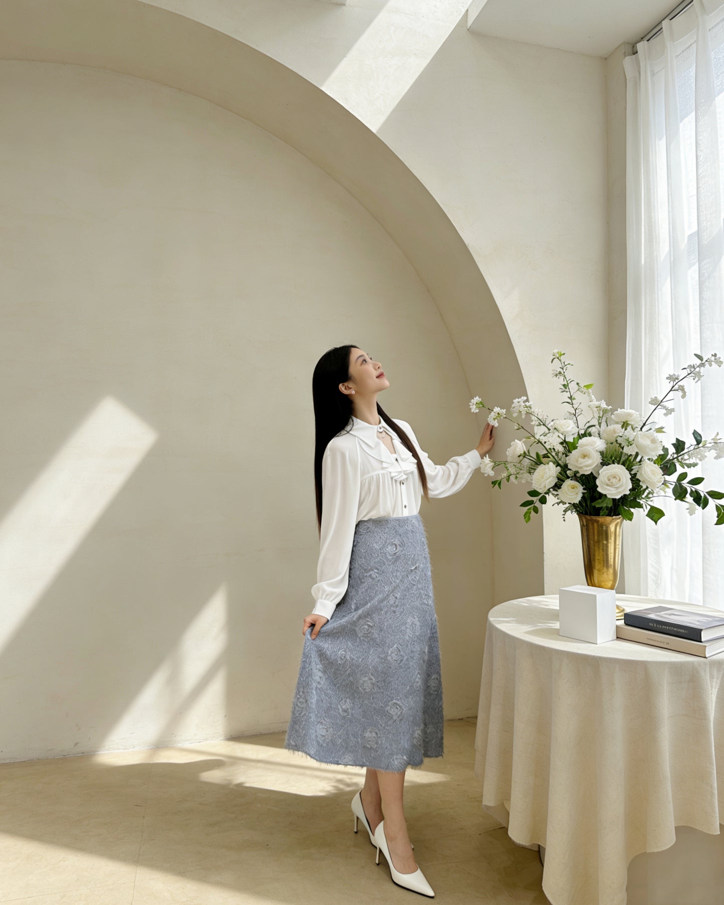 立體玫瑰花毛絨A字裙（S-L)