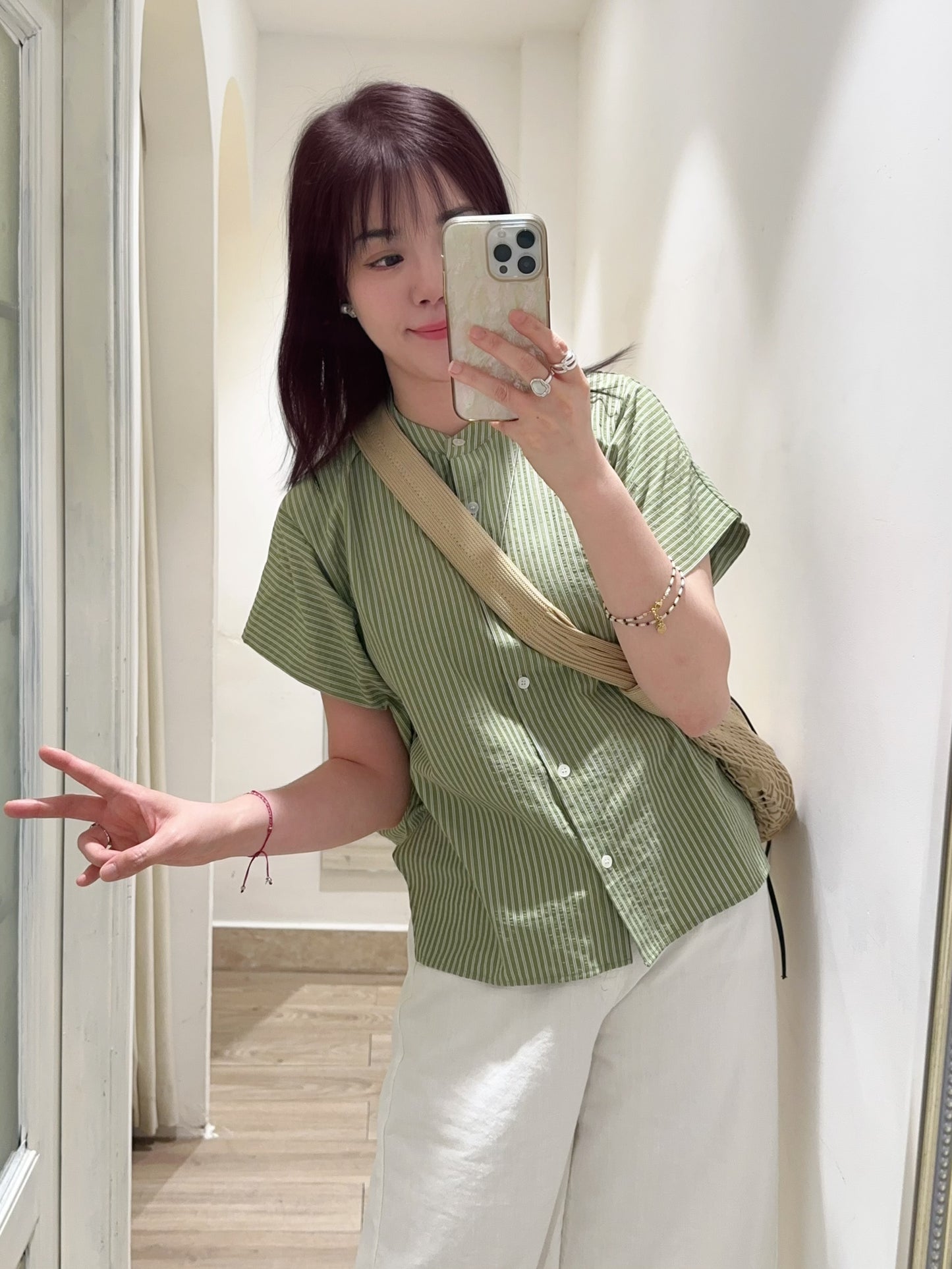 不易皺蝙蝠袖條紋上衣