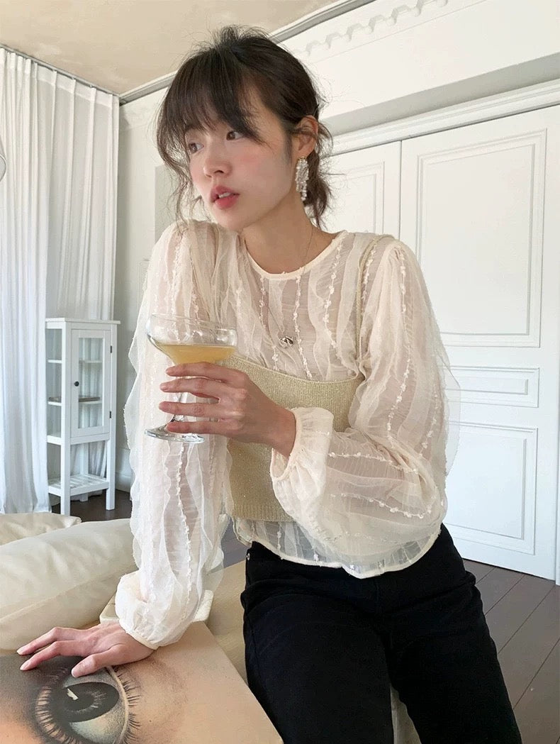 雪紡拼接上衣