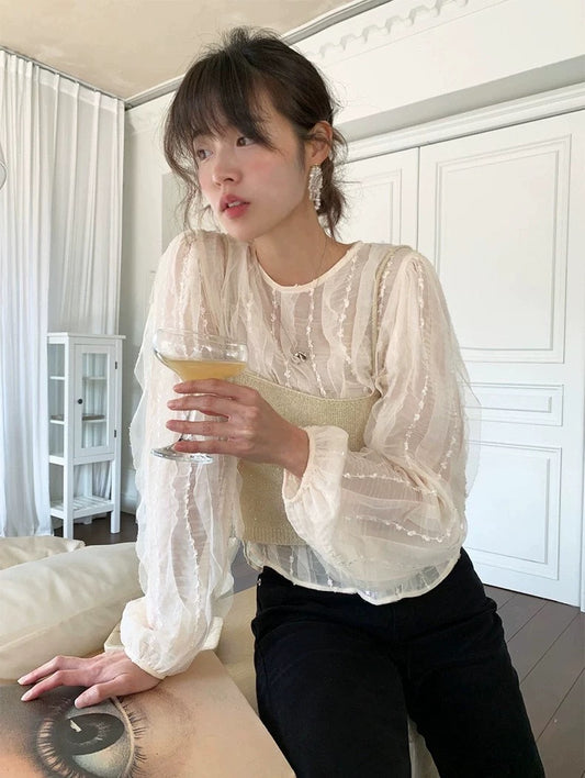 雪紡拼接上衣