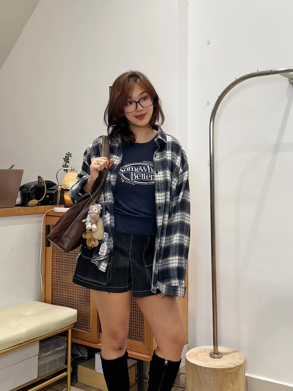 格仔條紋長袖開衫外套