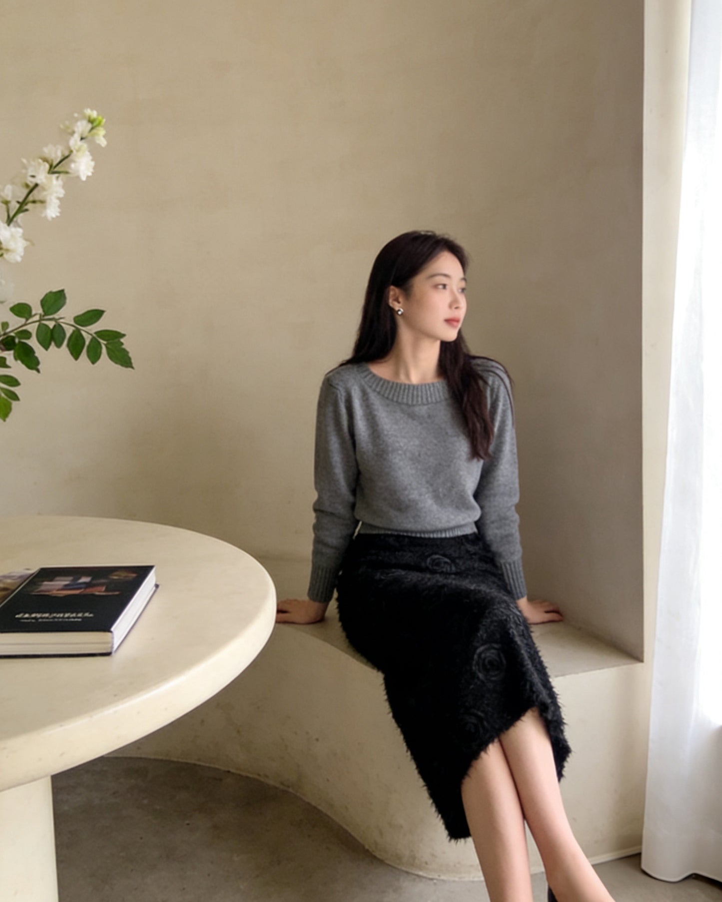 立體玫瑰花毛絨A字裙（S-L)