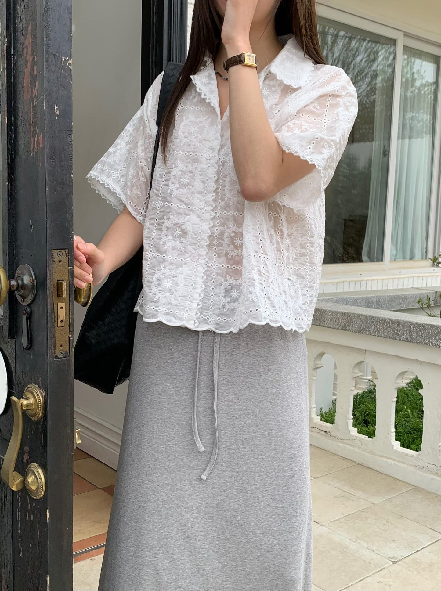 文青風蕾絲top