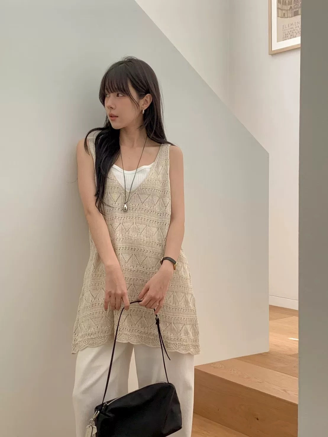 菱格針織無袖罩衫