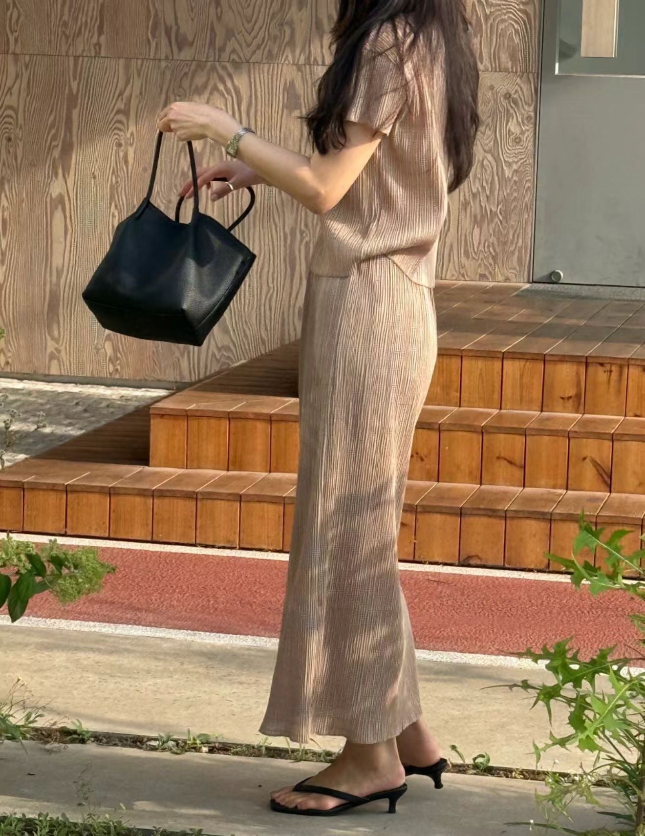 紋理感優雅長裙套裝