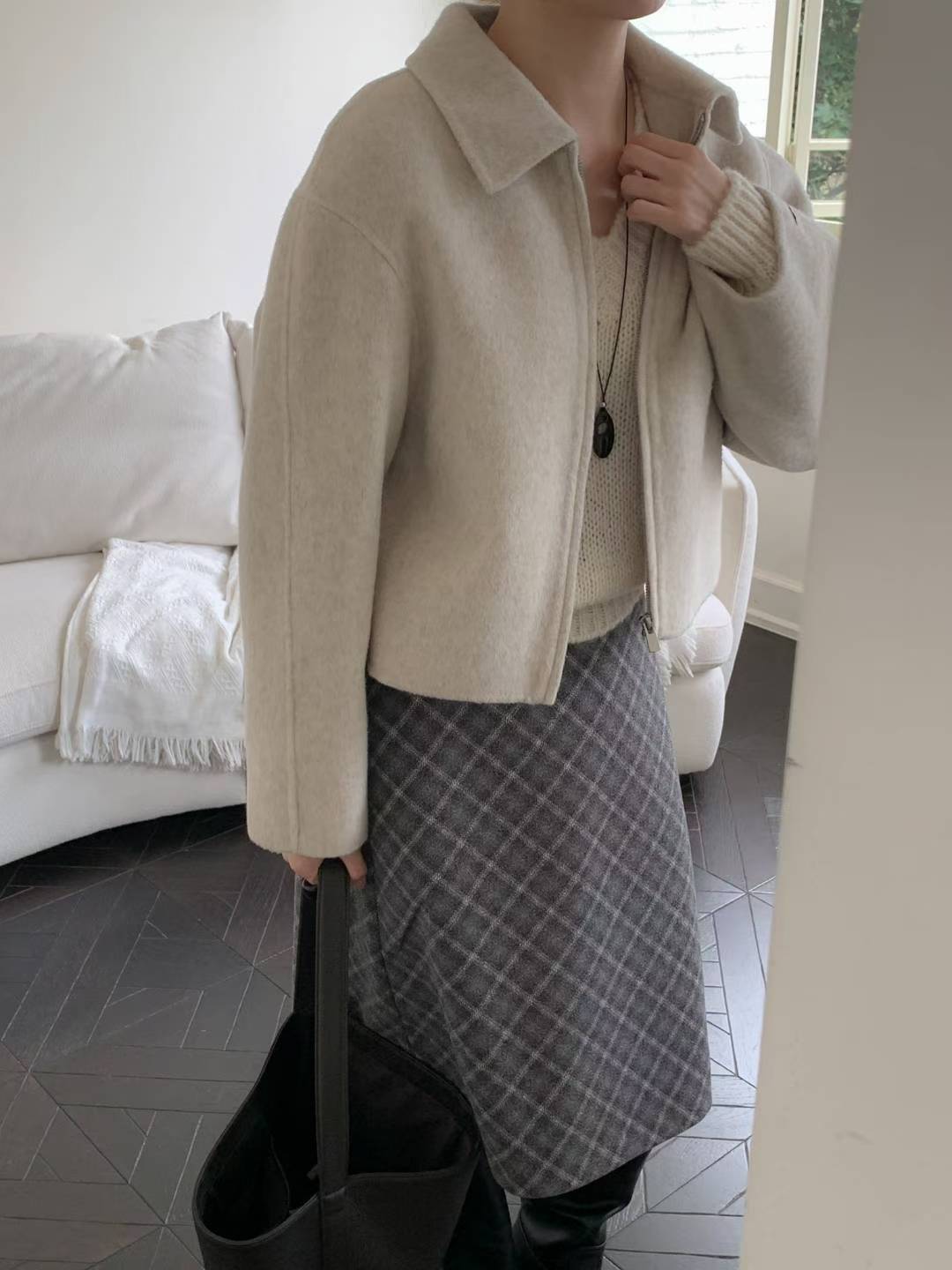 短款雙面羊絨外套