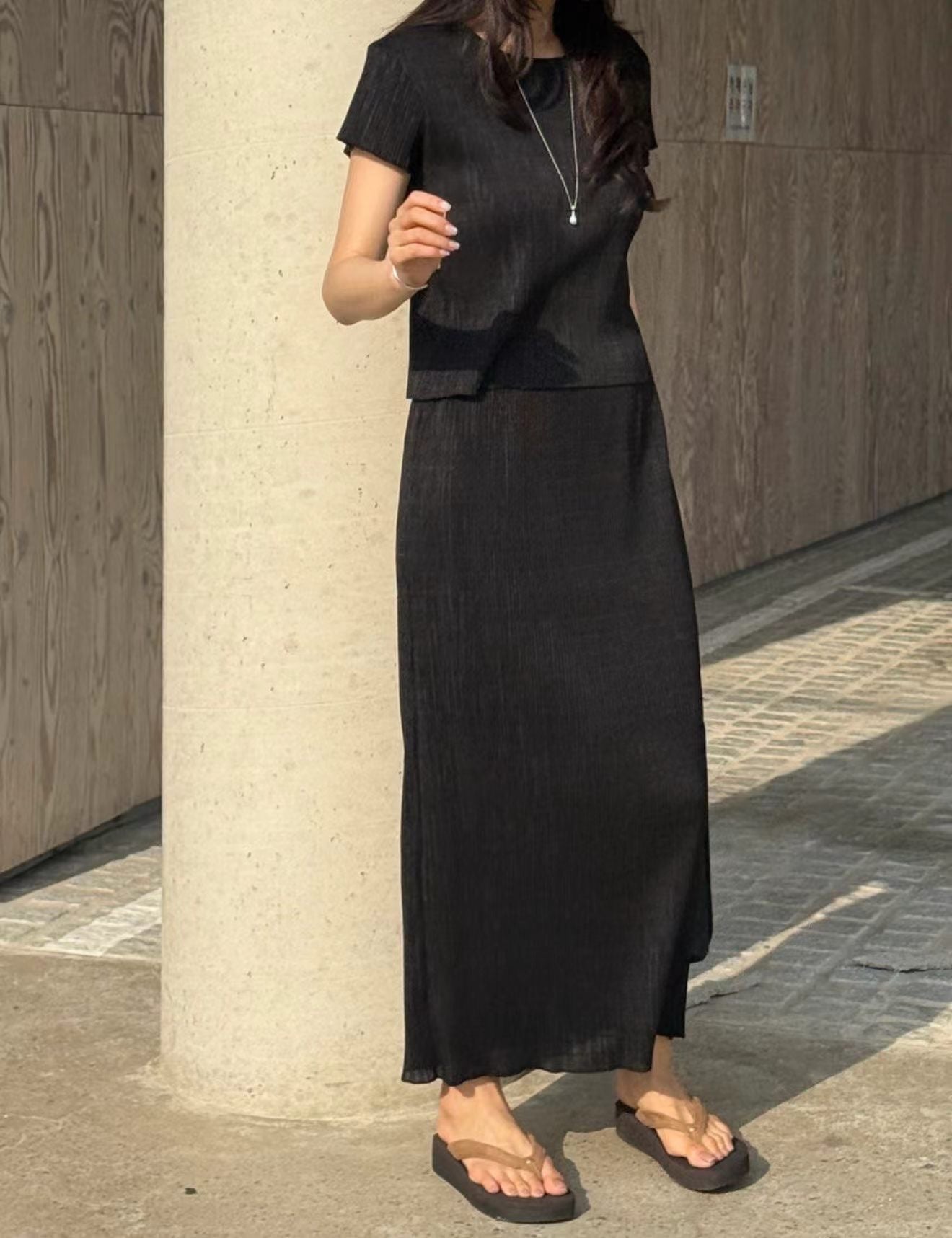 紋理感優雅長裙套裝