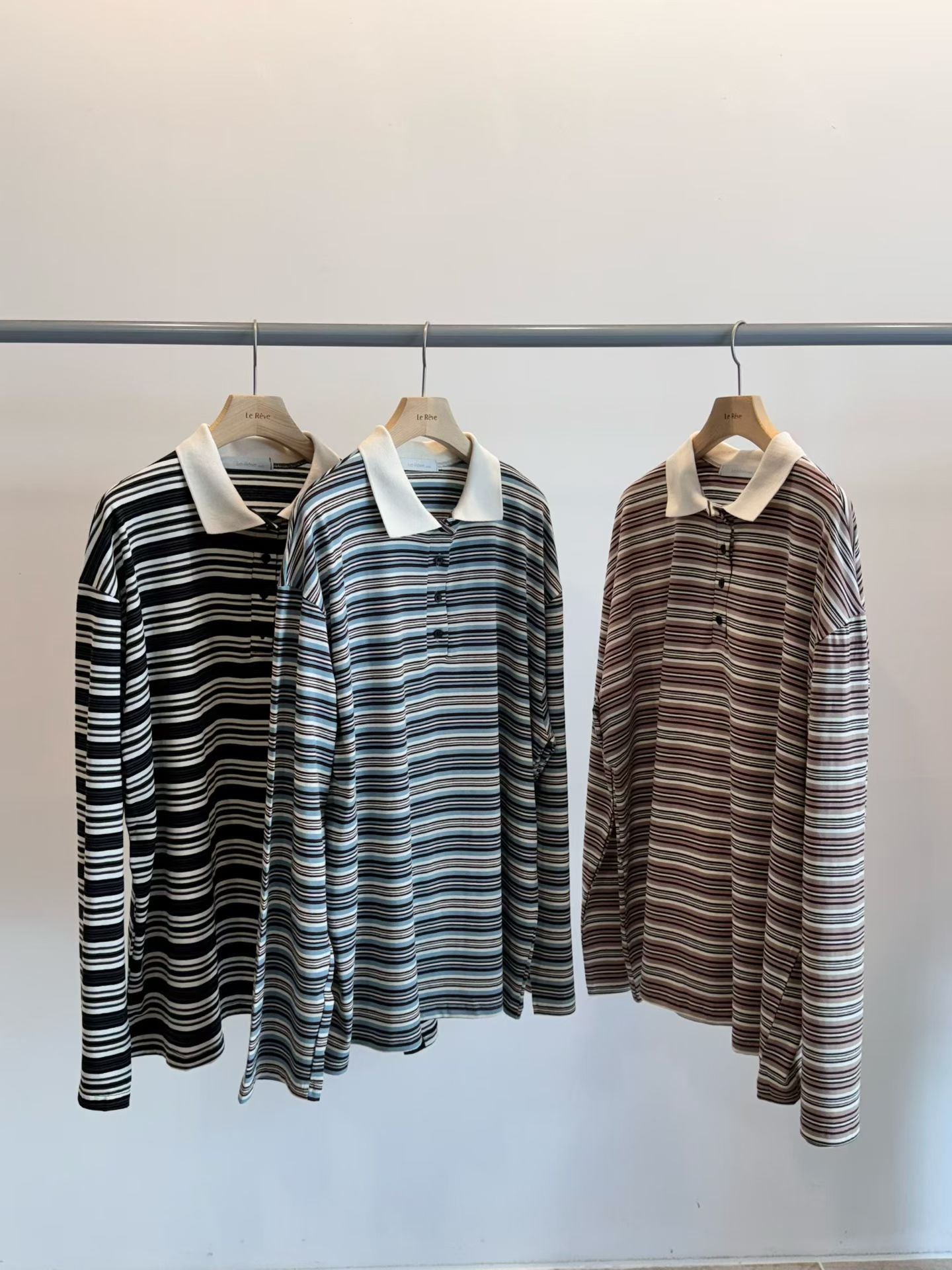 翻領撞色條紋上衣