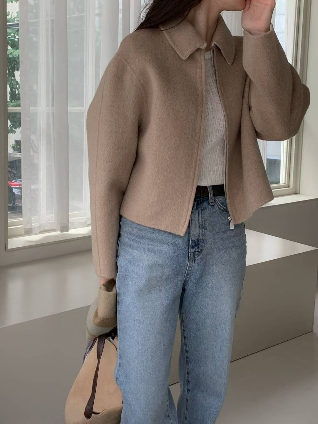 短款雙面羊絨外套