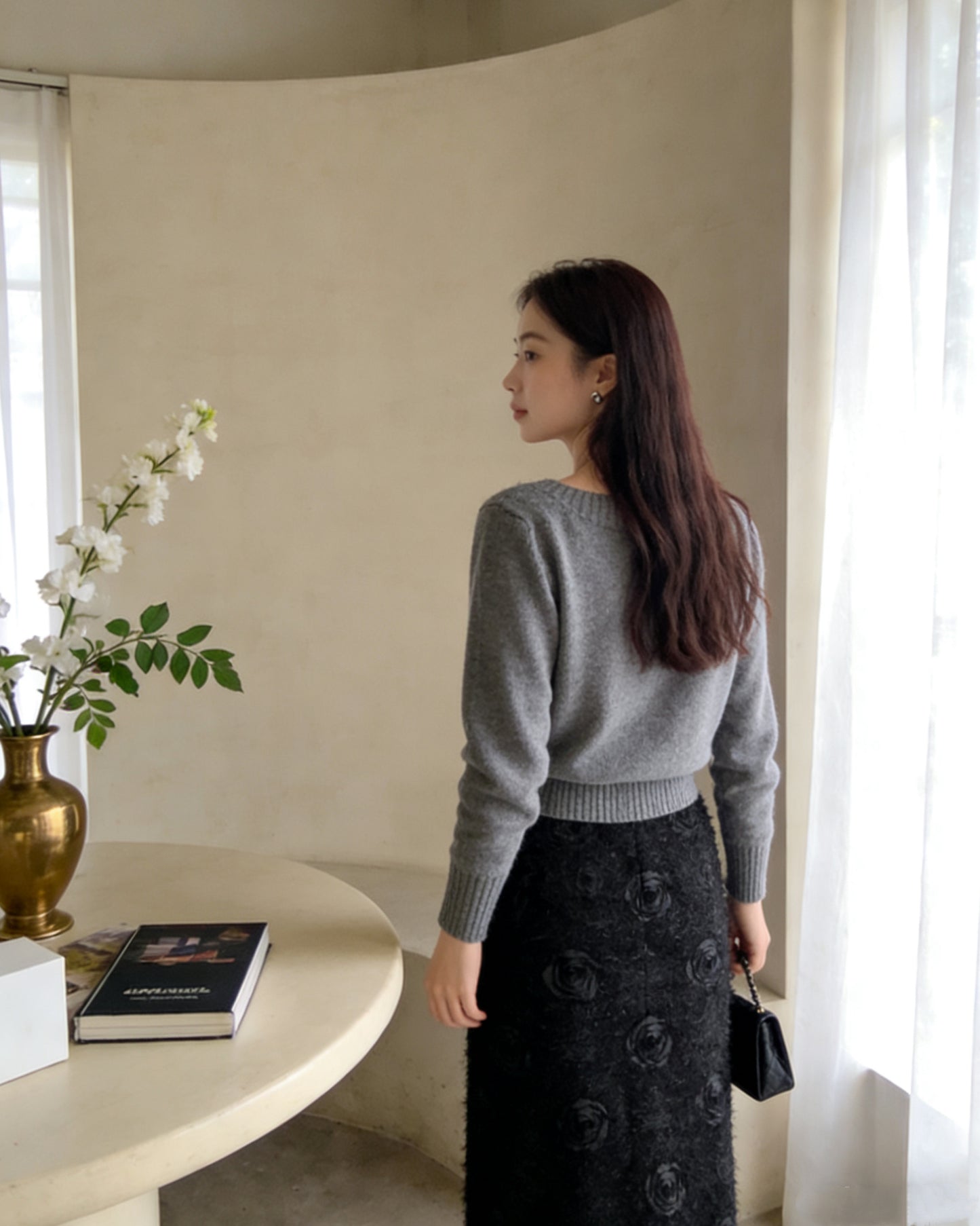 立體玫瑰花毛絨A字裙（S-L)