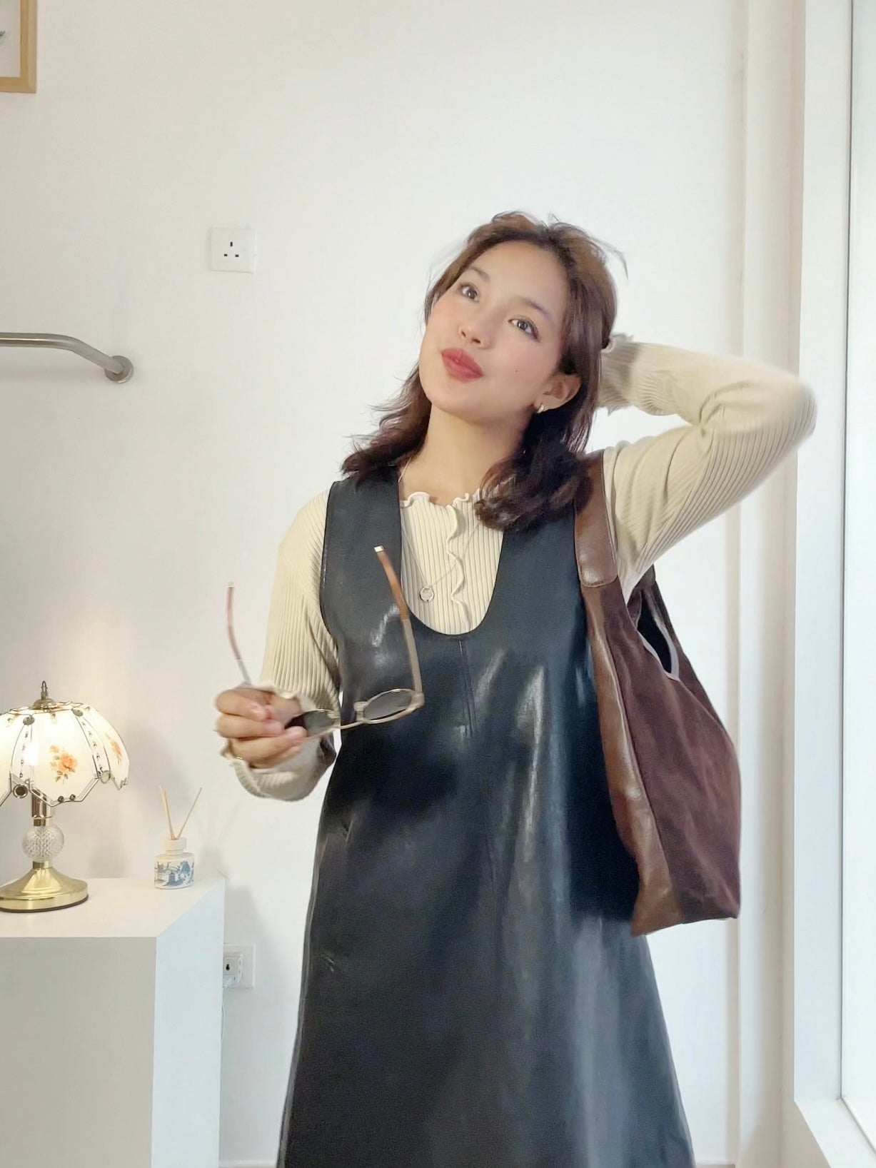 皮面背心連身裙