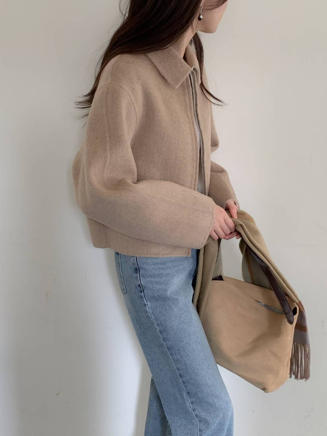 短款雙面羊絨外套