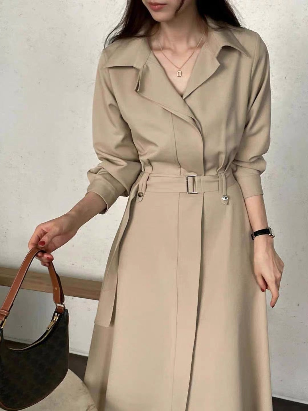 翻領連belt長裙（免熨質地）