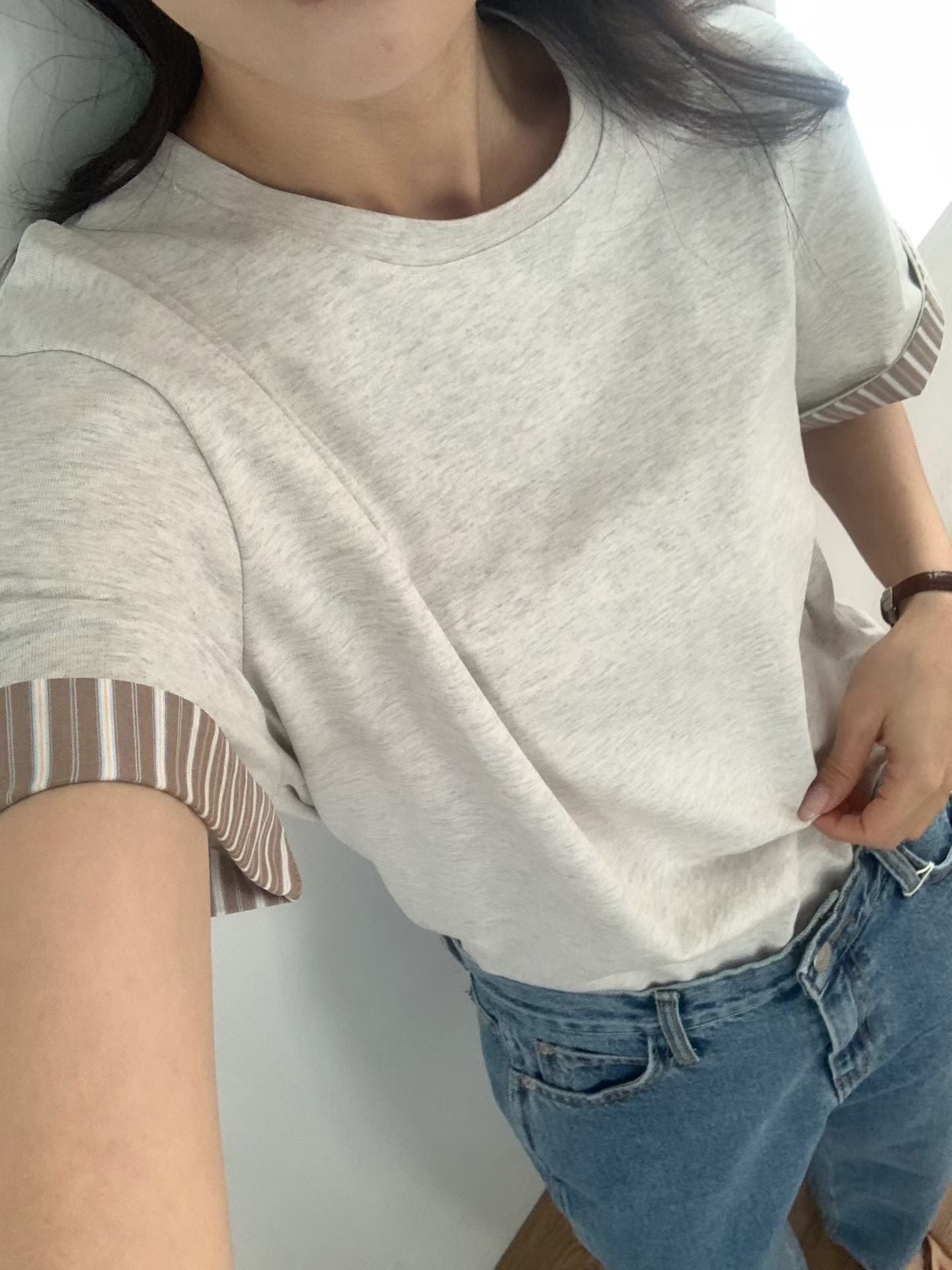 休閑條紋邊Tee