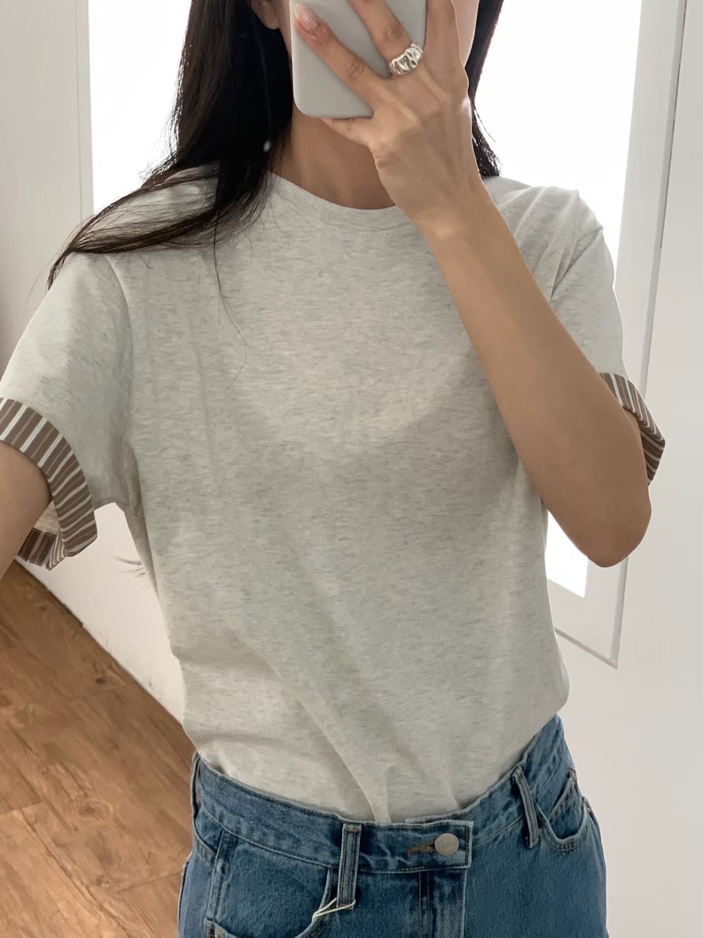 休閑條紋邊Tee