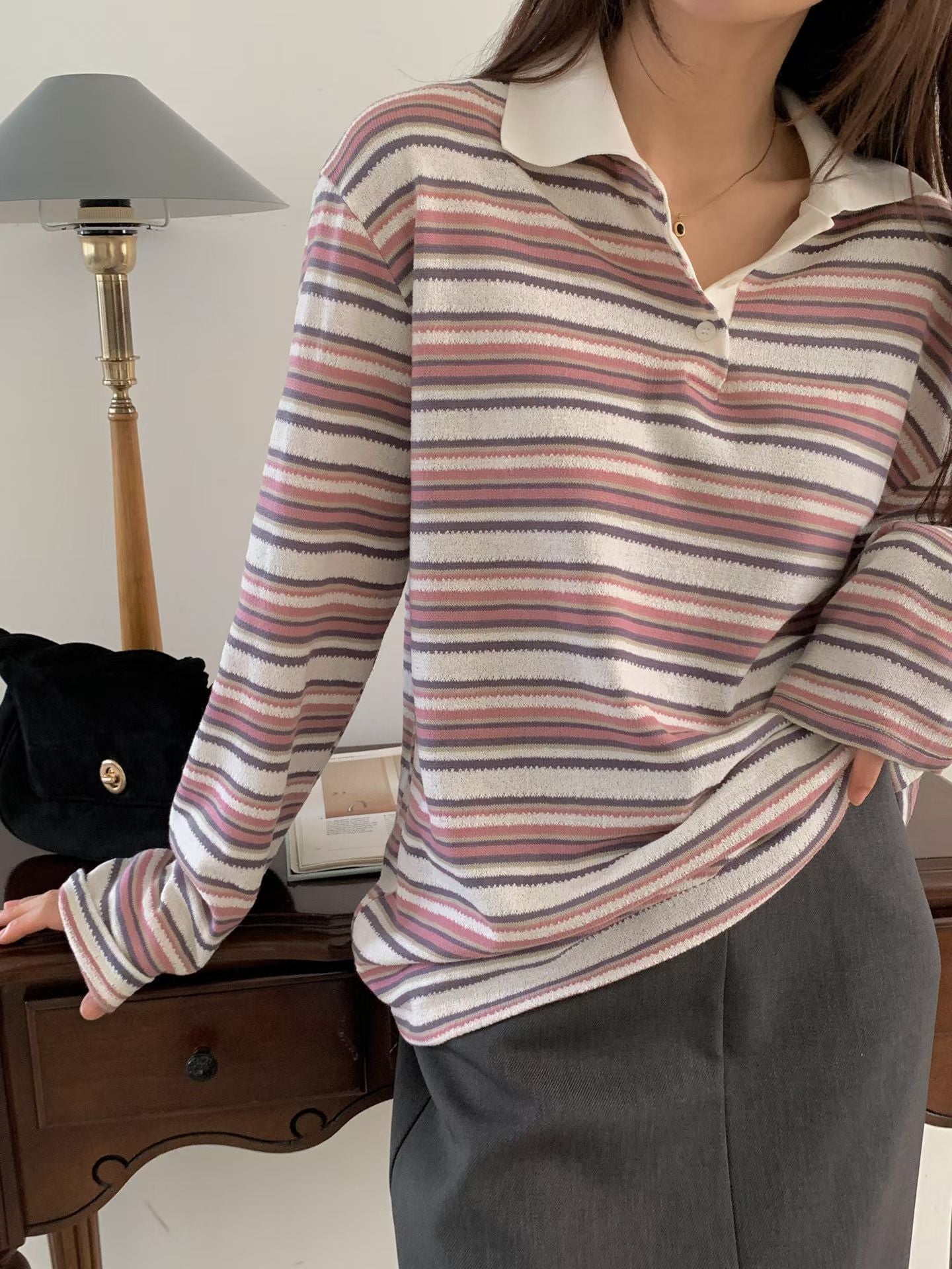 撞色針織條紋冷衫