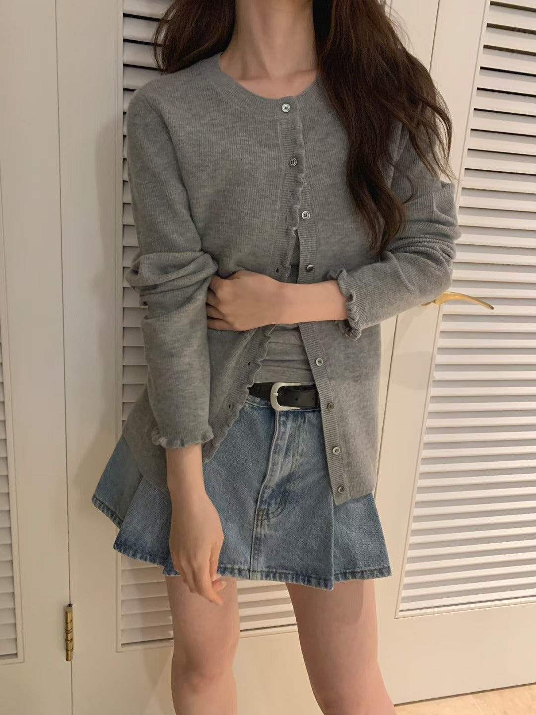 坑紋木耳邊針織外套