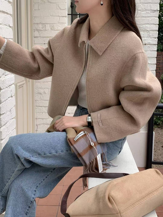 短款雙面羊絨外套