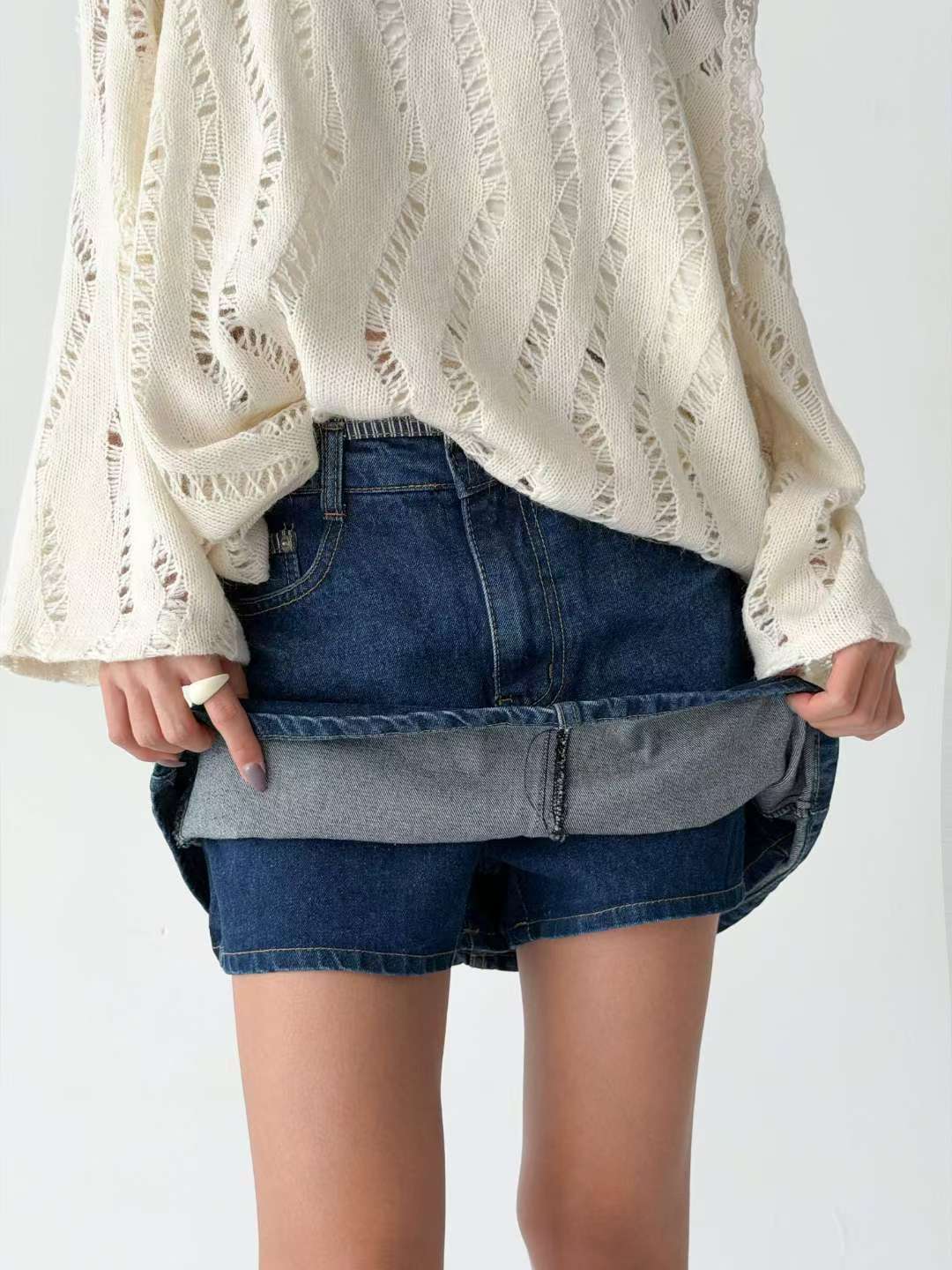 牛仔拼布A字裙（S-L）