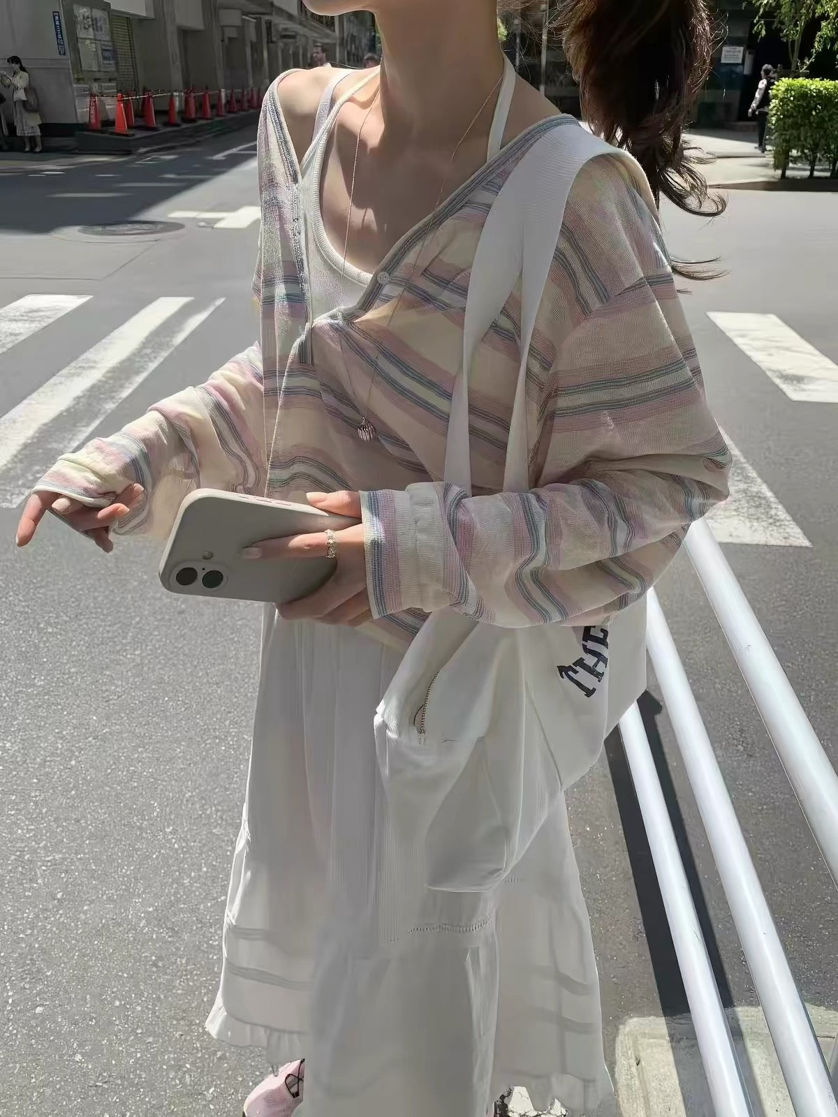間條開衫上衣￼
