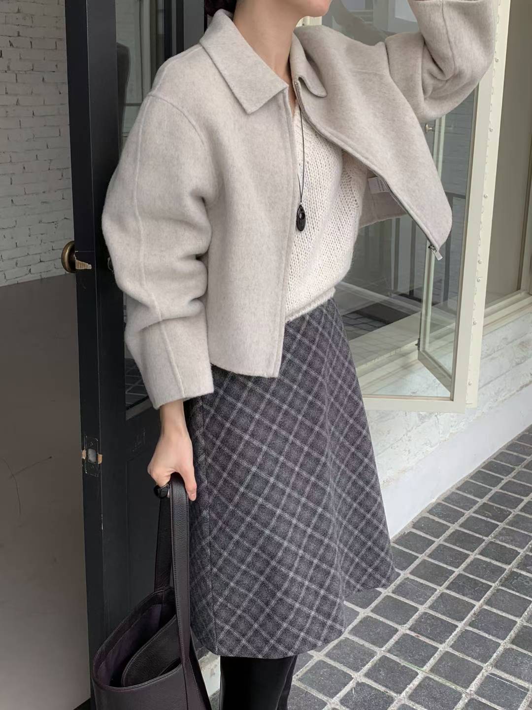 短款雙面羊絨外套