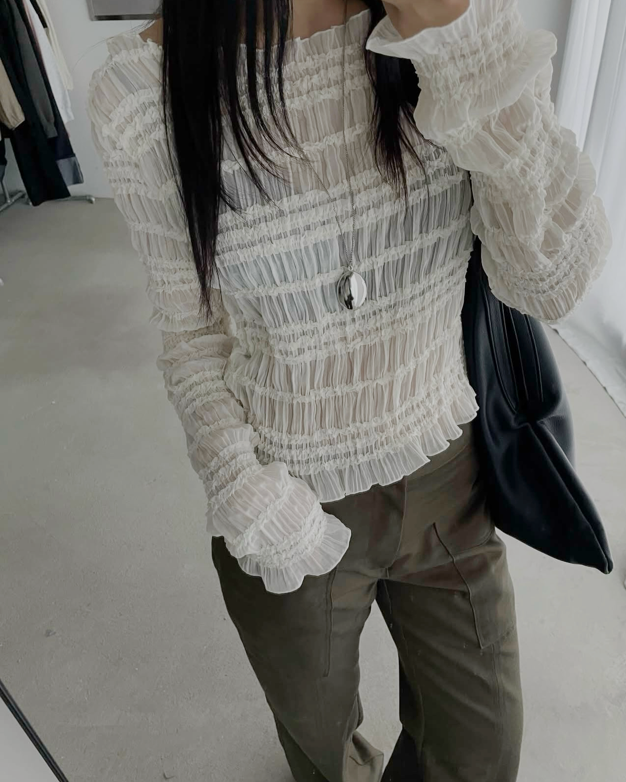 重工！彈力雪紡奏摺top（優惠至11.11）