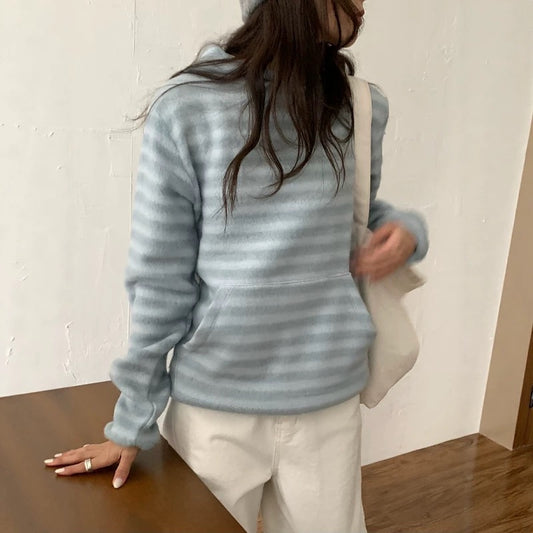 條紋連帽長袖衛衣