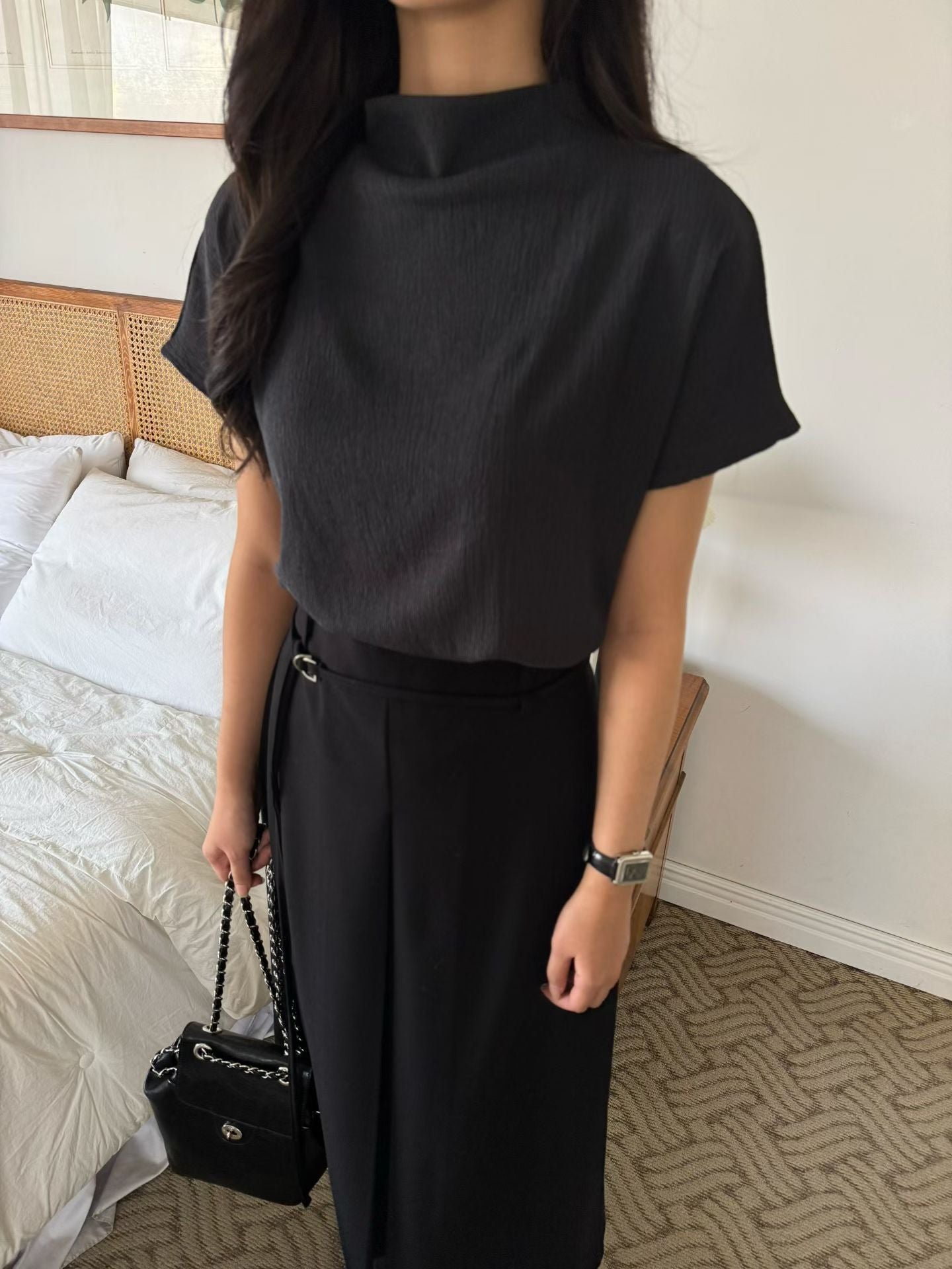 三宅皺摺企領top（L碼ok）
