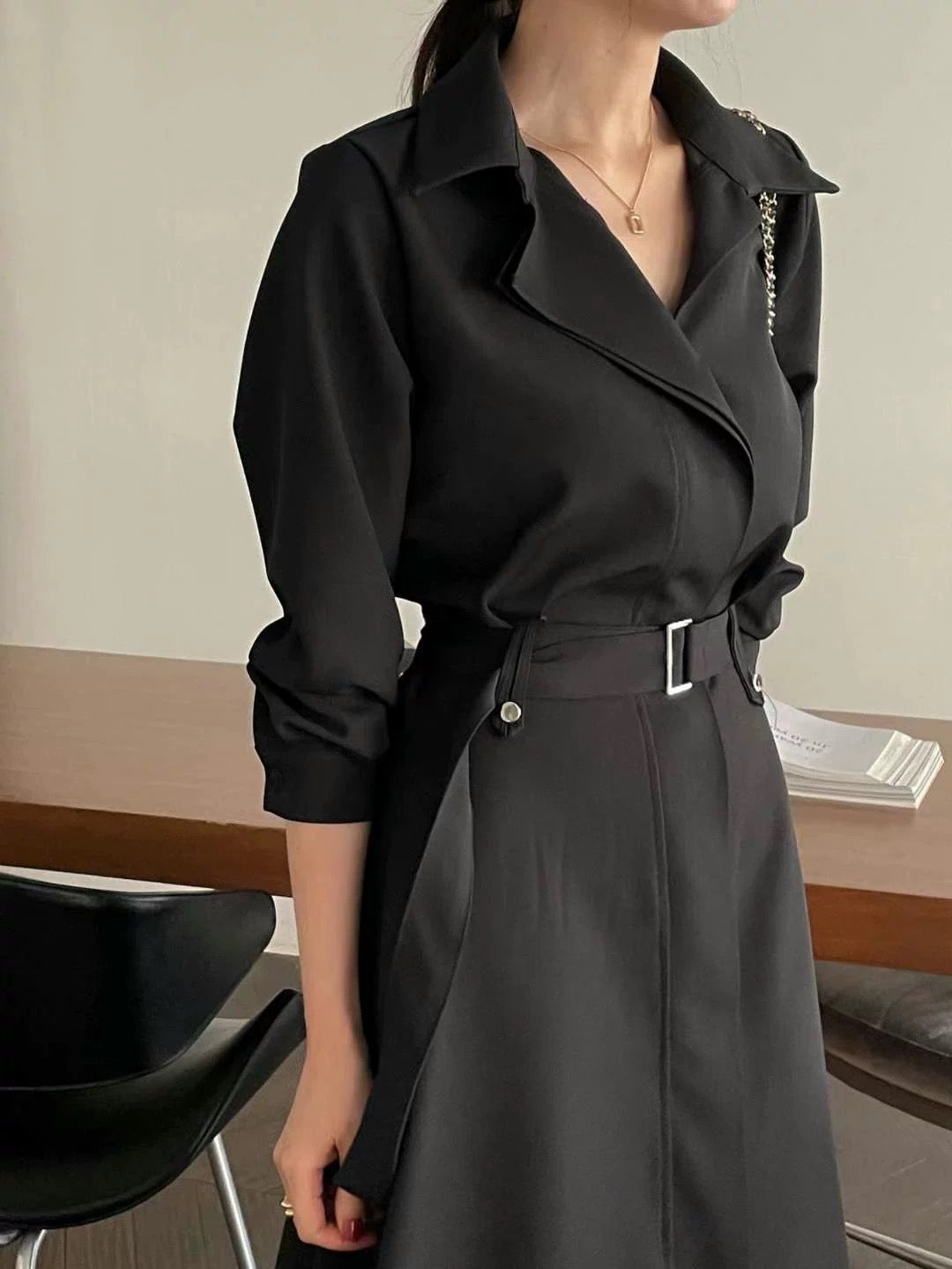 翻領連belt長裙（免熨質地）