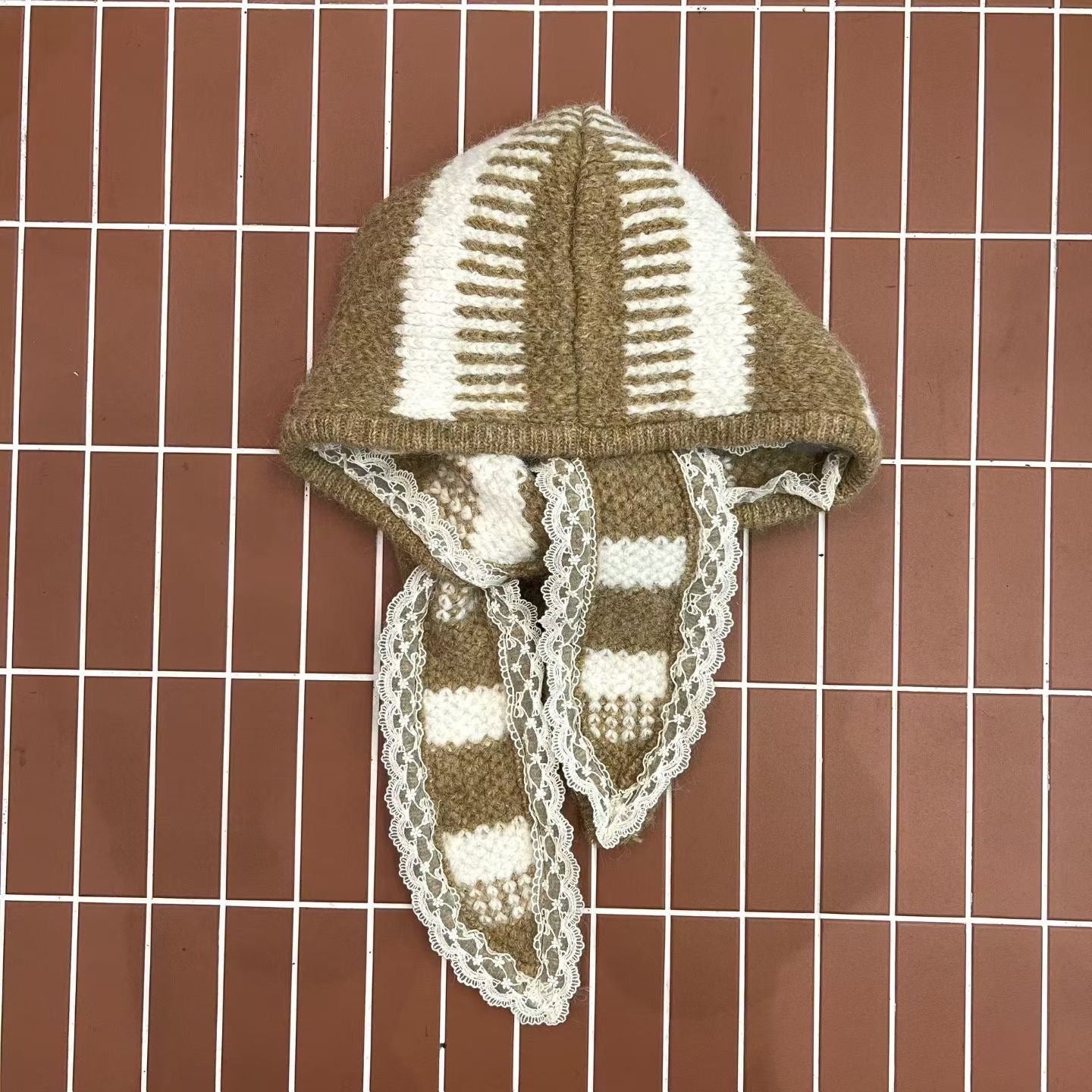 針織蕾絲花邊帽子圍巾