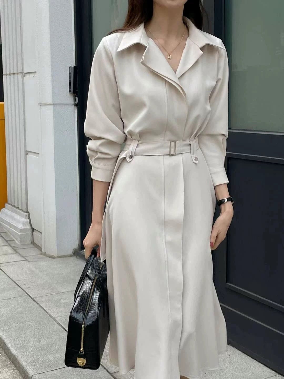 翻領連belt長裙（免熨質地）