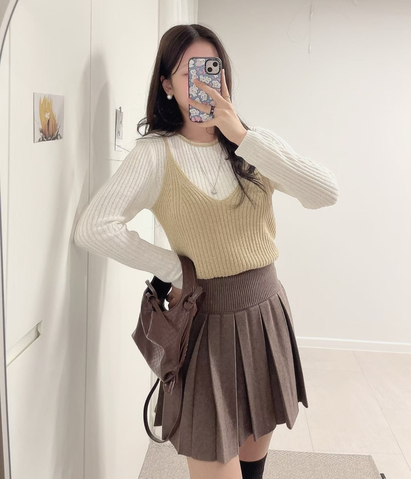 假兩件吊帶長袖上衣