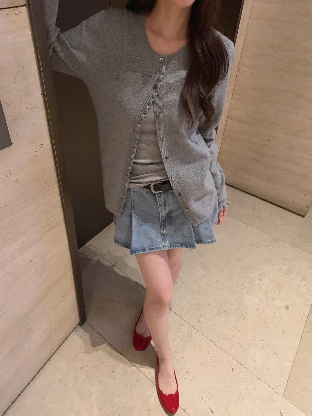 坑紋木耳邊針織外套