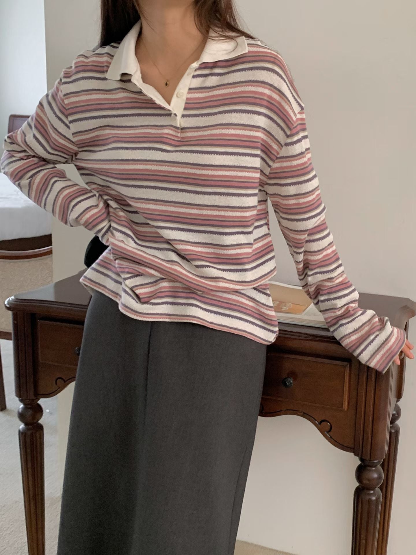 撞色針織條紋冷衫